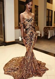 Sparkly Black And Gold Evening Dresses Mermaid Prom Dresses For Black Girls Plus Size Appliques Sweetheart elegant Caftan African 6708744