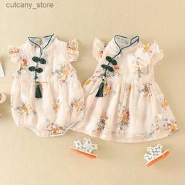 Girl's Dresses Hot Sale Baby Summer Dress Thin Chinese Style Qipao One Piece Wrap Fart Coat Newborn Baby Full Month 100 Day Old Skirt Dresses L240313