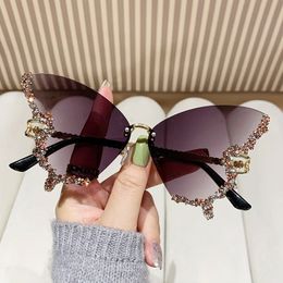 Brand new high quality brand butterfly shaped diamond frameless fashion sunglasses