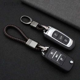 Keychains Lanyards Trendy Hand-woven Leather Car Key Ring Men Women Rope Key Chain Waist Keychains Charm Metal Key Holder Unisex Fashion Jewellery ldd240312