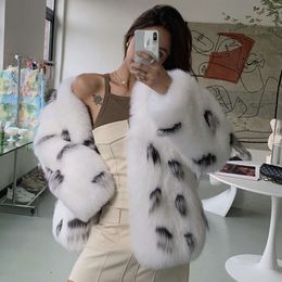 Grass Fur Women's Fox Short Autumn And Winter Warm Coat With A Slimming Temperament Korean Version Snow Leopard Pattern Large Casual Size 7792