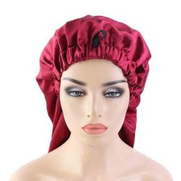long Oversized elastic satin barrel silk hair bonnet Breathable sleeping cap turban sleep Headwear hats for adult220J