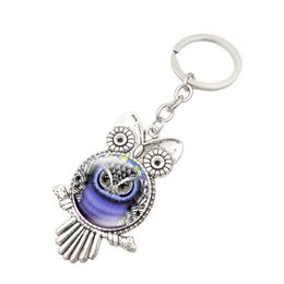 Keychains Lanyards Owl Glass Cabochon Keyring Keychain Shape Charms Accessories Bag Hangs Fashion Jewelry 340070 Drop Delivery Dhg6A