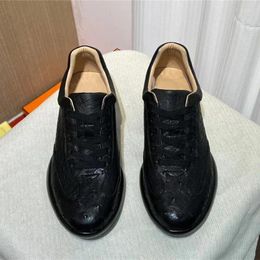 Casual Shoes All-match Authentic Ostrich Skin Unisex Women Men Classic Black Sneakers Genuine Exotic Leather Female Male Lace-up Flats