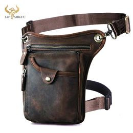 Thick Crazy Horse Leather Men Design Casual Coffee Classic Shoulder Sling Bag Fashion Travel Fanny Waist Belt Pack Leg 2115 240301