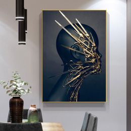 Black Woman Gold Abstract Painting Canvas Prints Portrait Posters Wall Art Pictures for Living Room Home Decoration2323