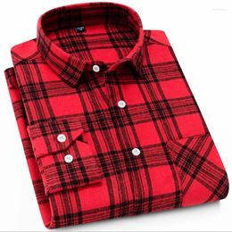 Men's Casual Shirts 2024 Men Flannel Plaid Cotton Shirt Chest Pocket Smart Classic Contrast Standard-fit Long Sleeve