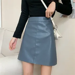 Skirts Women Mini Slim High Waist Wrap Hip A Line Wild Streetwear Retro Fashion Faldas Korean Chic 5 Colour Plus Size PU Leather