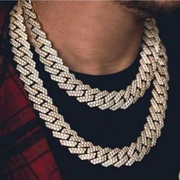 Collana da uomo hiphop con barra cubana allargata da 20 mm, esagerata, placcata in oro, con diamanti pieni
