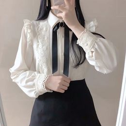 Cute Sweet Girls Preppy Style Tops Blouses Formal FLHJLWOC Office Lady Basic White Button Shirts 240301