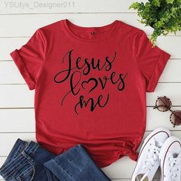 Women's T-Shirt JESUS LOVES ME Letter Print T Shirt Women Short Sle O Neck Loose Tshirt Summer Women Tee Shirt Tops Camisetas jer L24312 L24312