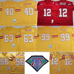 Vintage Football 99 Warren Sapp Jersey 40 Mike Alstott 56 Hardy Nickerson 12 Tom Brady 63 Lee Roy Selmon Retro zszyte 75. rocznica żółta drużyna oddychająca