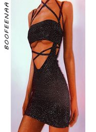 BOOFEENAA Sparkly Black Sexy Dresses Club Wear Bodycon Bandage Mini Dress Two Piece Set Fashion Fall Party Dresses C66AB19 Y200411989119