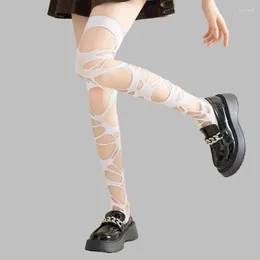 Women Socks Summer Thin Sheer Distressed Stockings For Fishnet Subculture Thigh High Tattered