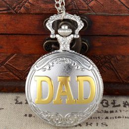 Silver And Gold DAD Theme Full Quartz Engraved Fob Retro Pendant Pocket Watch Chain Gift288I