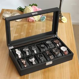 Leatherette 12 Slot Carbon Watch Box Fibre Design Jewellery Display Storage Holder Winder Black Large Watchs Box saat kutusu1261t