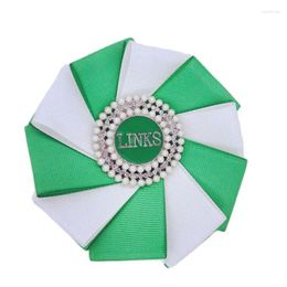 Brooches Women Group Member Gifts Satin White Green Ribbon Corsage Flower Pin EST 1946 Incorporated The Links