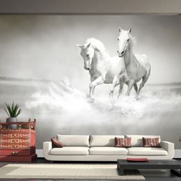 Carta da parati murale di arte moderna 3D che corre cavallo bianco Po di dimensioni personalizzate per camera da letto soggiorno ufficio sfondo carta da parati non tessuta268O