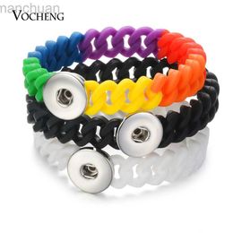 Bangle Rainbow Color Silicone Braided Rope Snap Bracelets fit 18mm Interchangeable GingerSnap Bracelet Bangles Gift NN-718 ldd240312