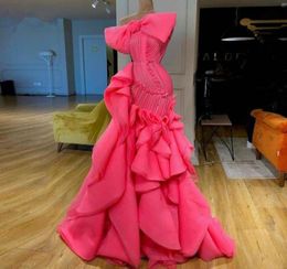 2020 New Pink Ruffles Mermaid Prom Dresses 2020 Real Image Elegant Long Prom Gowns Big Bow Fashion Formal Party Dress9254078