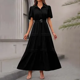 Casual Dresses Long Maxi For Woman Party Single Breasted Autumn Winter Notched Collar Dress Elegant Vestidos High Waist Business Black