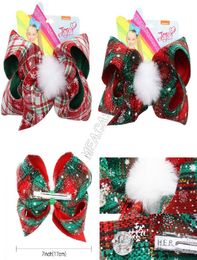 7inch JOJO Siwa Christmas Hairpin for Baby Girls Plaid Big Bows Hair Clip Bowknot Fur Ball Hair Pins Bobby Pin Barrettes Headress 3962149