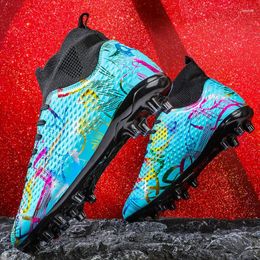 American Football Shoes Men High-top Outdoor Turf Soccer Breathable Knit Futsal Cleats Anti Slip Training Sneakers