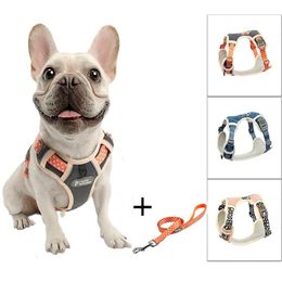 TUFF HOUND Nylon Dog Harness No Pull Harness Dog French Bulldog Adjustable Soft Puppy Harness Vest Dog Leash Set Pet Accessories Q251J
