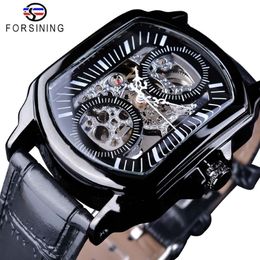 Forsining 2018 Black Display Openwork Clock White Hands Unique Two Small Circle Design Men's Automatic Watches Top Brand Luxu271g