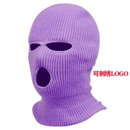 Winter Yuanbao Needle Three Hole Knitted Candy Colour Woollen Outdoor Cycling Windproof And Warm Headband Hat 749559