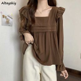 Women's Blouses Shirts Blouses Women Tender Solid Ruffles Fes Trendy New 2022 Harajuku Lovely All-match 3 Colors Cozy Tops jer Clothing RopaL24312