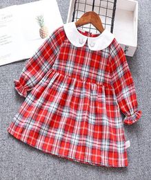 2020 Baby Girls Princess Dress Autumn Plaid Doll Collar Long Sleeve Kids Clothing For Birthday Party Designed Infant Casual Dress2158396