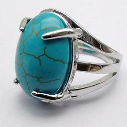 Cluster Rings Green Turquoise Stone Oval Bead GEM Finger Ring Jewellery Size 8-9 X261