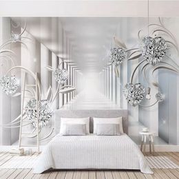 Po Wallpaper 3D Stereo Abstract Space European Style Pattern Diamond Murals Wall Papers Living Room TV Background Wall Decor240C