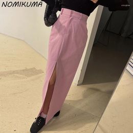 Skirts Nomikuma Fashion Solid Elegant Sexy Split Women Korean High Waisted Long Skirt Faldas De Mujer 2024 Bottoms