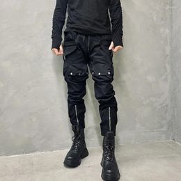 Men's Pants Black Pocket Zipper Cargo Motorcycle Biker Fashion Avant-Garde Techwear Style Men And Women Casual Tappered