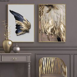 Nordic Golden and Black Wing Wall Art Canvas Paintings Abstract Leaves Wall Art Prints and Posters for Living Room Home Decor221L