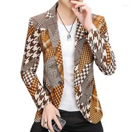 Men's Suits Men Plaid Print Blazer 2024 Spring Korean Fashion Casual Slim Suit Jacket Wedding Business Party Streetwear Male Clothing