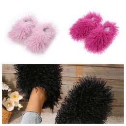 Sandals Hot Selling Fur Slipper Mule Women Daily Wear Fur Shoes White Black Orange Brown pink Metal Chain Casual Flats Shoes Trainer Sneaker GAI