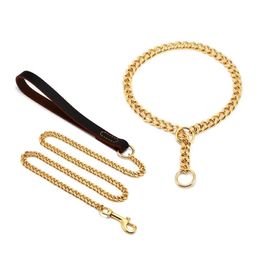 18K Gold Plated Dog Collar Stainless Steel Choke Dog Chain for German Shepherd Metal Leash Pet Accessories for Large Dogs 10A 2011221V