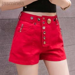 Shorts Women's Irregular red denim shorts elastic short fashion summer shorts ldd240312