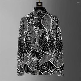 Men's Casual Shirts 2024 Spring Summer Leaf Printed Shirt Men Loose Long Sleeve Social Streetwear Hawaiian Clothing M-4XL