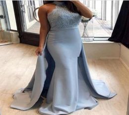 New Mermaid Evening Dresses With Detachable Skirt Sexy Halter Lace Applique Formal Prom Party Dress Evening Gowns Bridesmaid Dress7330965