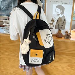 Backpack Japanese Canvas For Cute Contrasting Color Student Large Capacity And Fashionabletrend School