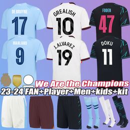 23 24 HAALAND SOCCER JERSEYS MANS CITIES FINAL ISTANBUL KIT MAHREZ GREALISH DE BRUYNE FODEN Football Shirt Kids 2023 2024 J.Aarez MANCHESTE NEW YEAR Uniform