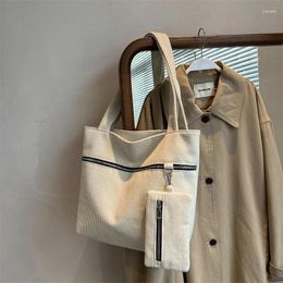 Shopping Bags Casual Corduroy Female Shoulder Bag Soild Colour Zipper Lady Handbag Large Capacity Tote For Women Reusable Beach