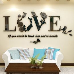 3D Leaf LOVE Wall Stickers Lettering Art Quote Sticker For Living Room Bedroom Acrylic Mural Wall Decal Removable Art Home Decor2257