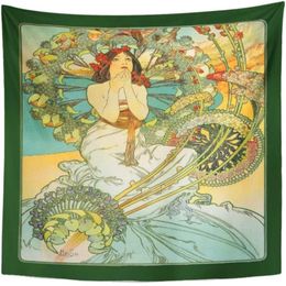 Tapestries Artwork Wall Hanging Fine Mucha Nouveau Monte French Artistic Birds Flowers Vintage Home Decor Print307V