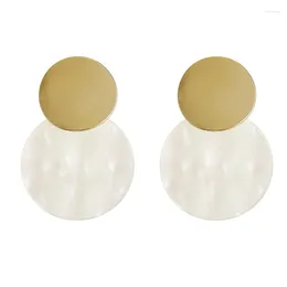 Stud Earrings Korea Temperament Simple Joker Round Shell Long Exaggerated Personalized Female