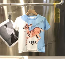 2022ss kids blue TShirt brand designer New Fawn Print Colour block Round Neck Short Sleeve TShirts summer boys tops and tees kids2560867